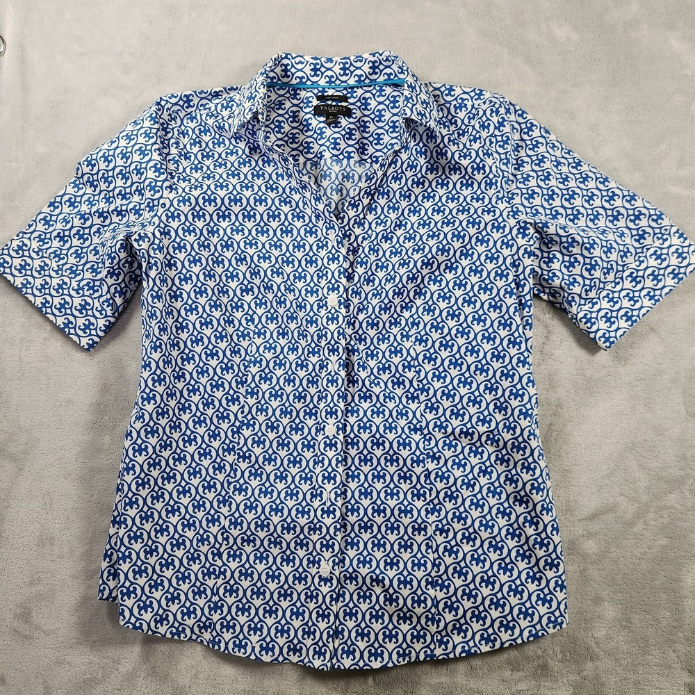 Talbots Women White Button Down Shirt Size 2P Petite Short Sleeve Non-Iron Cotto
